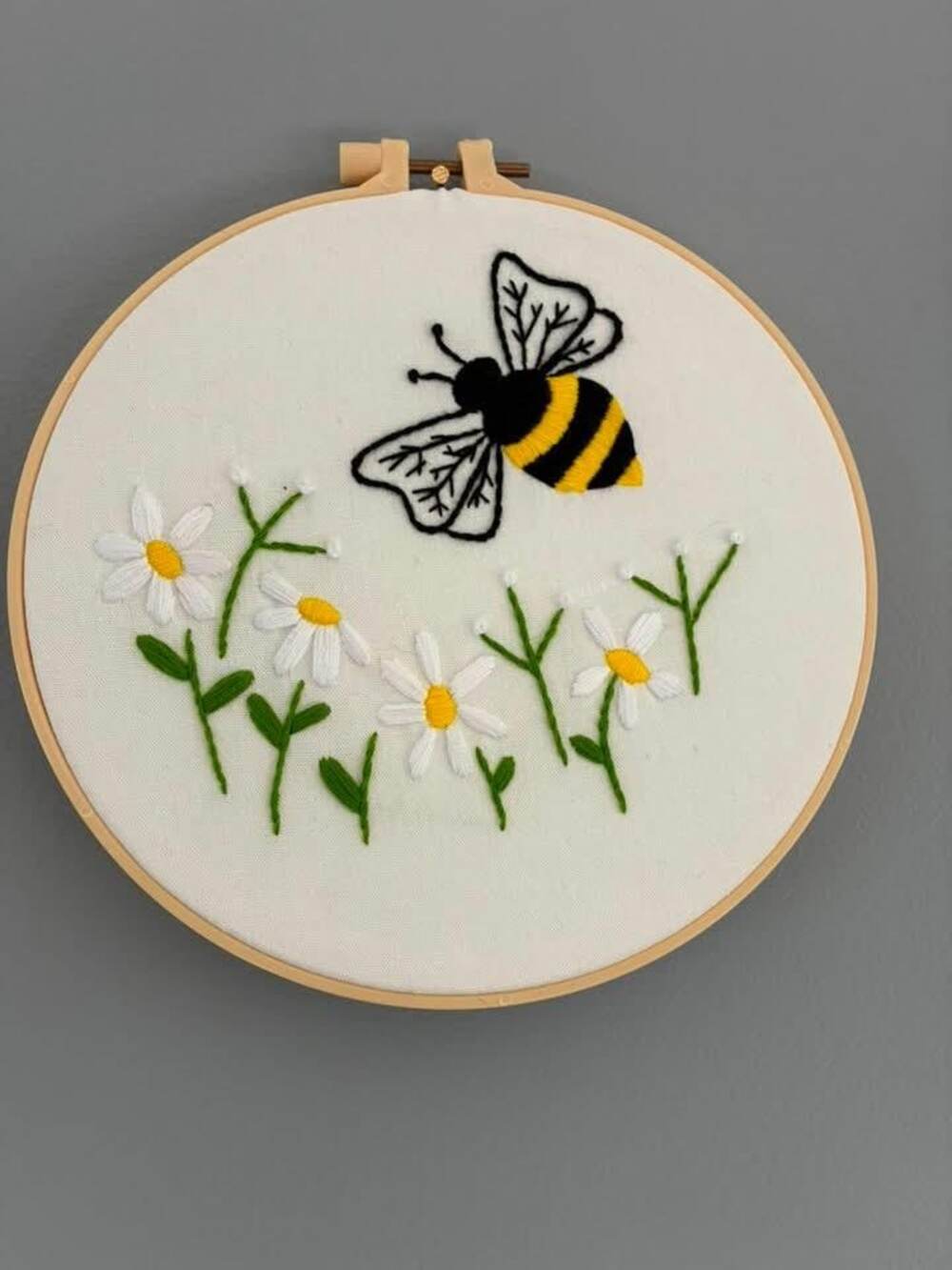 Hand Embroidered Bee and Daisy Hoop | Cottagecore Floral Wall Décor